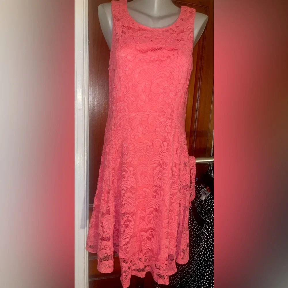 Torrid Brand Coral Lace Skater Dress. Size 14 READ DESCRIPTION **SEE PICS - Picture 2 of 7